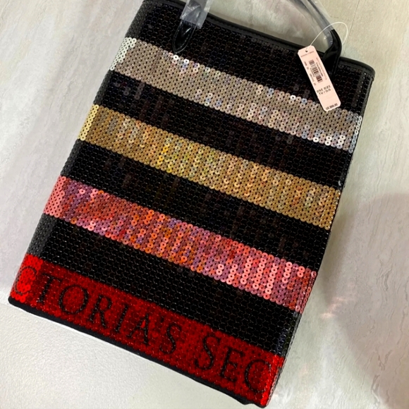Victoria's Secret VS Black Multi-Colored Sequin Tote Bag NWT - Picture 5 of 6